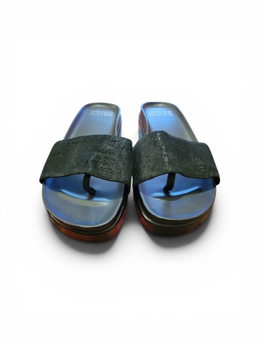 Donald Pliner FIJI Slide Platform Leather Sandals In Shimmery Black, NWOB, 8M